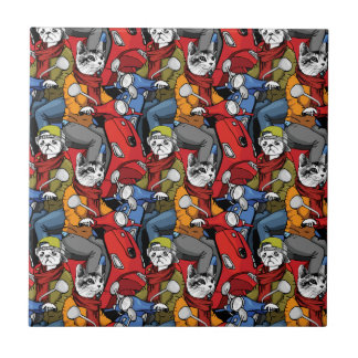 Cats & Dogs Scooter Pattern Tegeltje