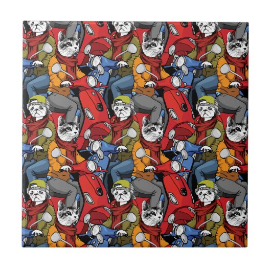 Cats & Dogs Scooter Pattern Tegeltje (Voorkant)