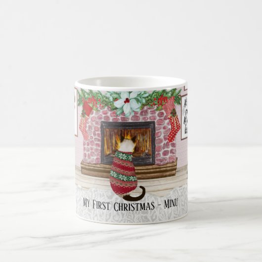 Cat's eerste kerst gepersonaliseerd koffiemok (Center)