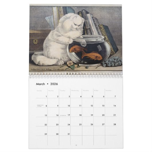 Cats en beaux-arts Calendrier mensuel (Mar 2026)