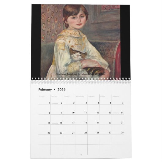 Cats en beaux-arts Calendrier mensuel (Feb 2026)