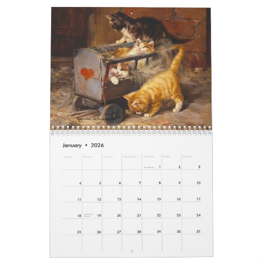 Cats en beaux-arts Calendrier mensuel (Jan 2026)