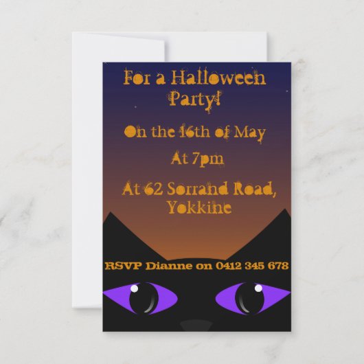 Cat's Eye's Halloween Invite Kaart (Achterkant)