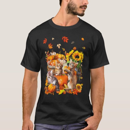 Cats Fall Autumn Pumpkins Thanksgiving Matching Su T-shirt (Voorkant)