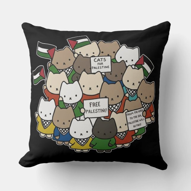 Cats for Palestine – Kawaii Cats for Justice Kussen (Voorkant)