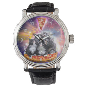 Cats Illuminatis en pizza Horloge