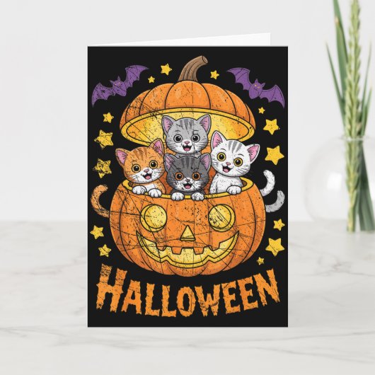 Cats In Pumpkin Cute Halloween Kitties Funny Kaart (Voorkant)