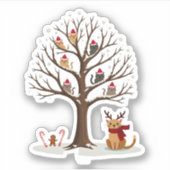 Cats In Snow Tree Winter Christmas Santa Hat X-mas Sticker (Voorkant)