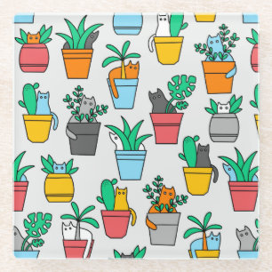 Cats in the flowerpots glazen onderzetter