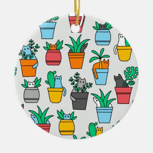 Cats in the flowerpots keramisch ornament (Voorkant)