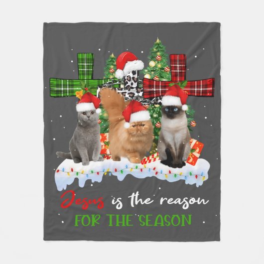 Cats Jesus is de reden voor het kerstfeest.. Fleece Deken (Voorkant)