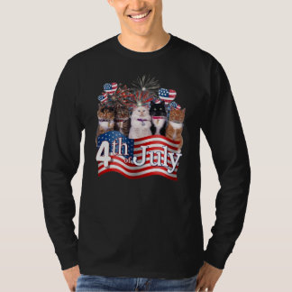 Cats Kitten Heart Fireworks American Flag 4th of T-shirt