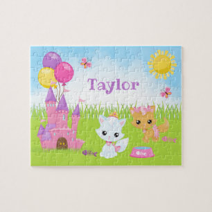Cats Kittens Castle Pink et violet Jigsaw Puzzle P