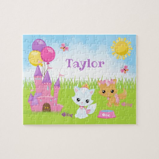 Cats Kittens Castle Pink et violet Jigsaw Puzzle P (Horizontal)