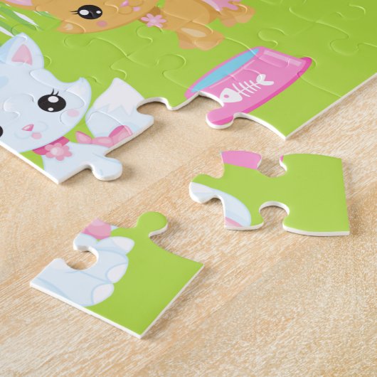 Cats Kittens Castle Pink et violet Jigsaw Puzzle P (Côté)