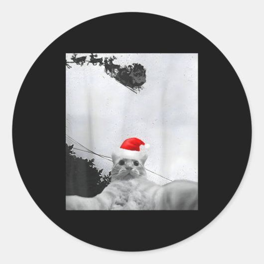 Cats Meme Funny Cat Selfie With Santa Hat Christma Ronde Sticker (Voorkant)
