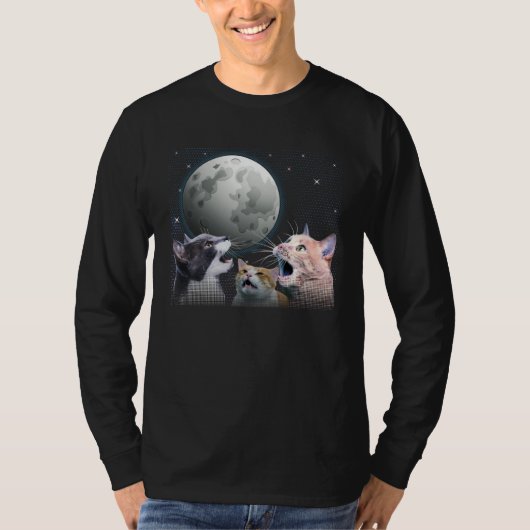 Cats Meowling At Moon Cat   Space Kitten Joke T-shirt (Voorkant)