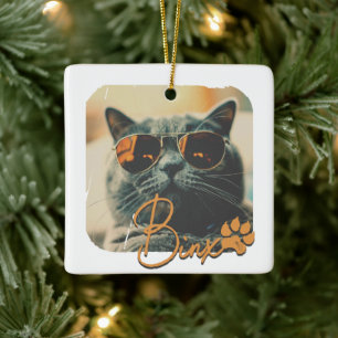Cat's Modern Simple Cool Grunge Naam en foto Keramisch Ornament