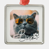 Cat's Modern Simple Cool Grunge Naam en foto Metalen Ornament (Voorkant)