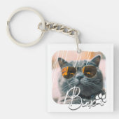 Cat's Modern Simple Cool Grunge Naam en foto Sleutelhanger (Voorkant)