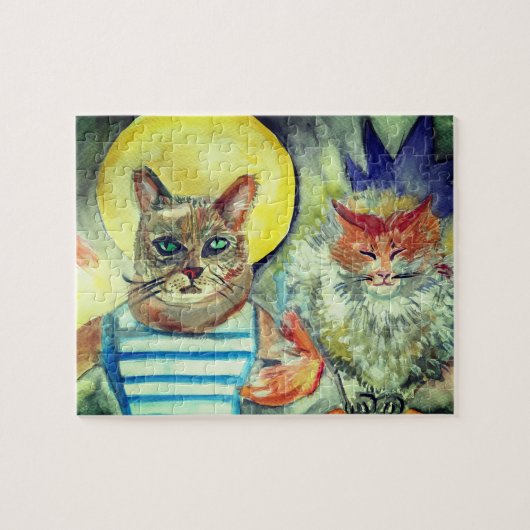 Cats Moon Waterverf Art Legpuzzel (Horizontaal)