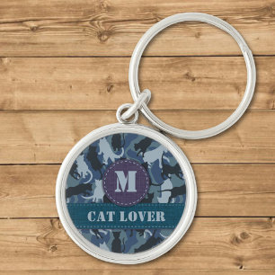 Cats Navy Camouflage Monogram Sleutelhanger