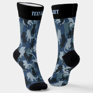Cats Navy Camouflage Pattern Socks Sokken