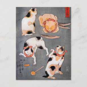 Cats (Neko) in Different Poses Utagawa Kuniyoshi Briefkaart