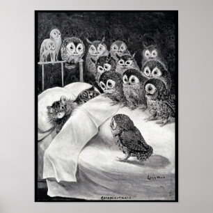 Cats Nightmare (& Owls) Louis Wain copy Poster