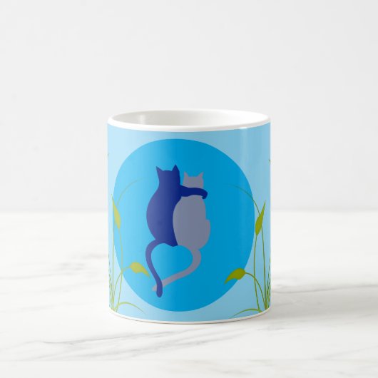 Cats on Blue Coffee Mug – Simple Cat Art  (Centre)