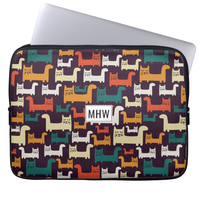 Cats Pattern aangepaste monogram laptophoezen Laptop Sleeve (Voorkant)