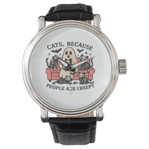 Cats People zijn griezelig skelet Halloween T-shir Horloge