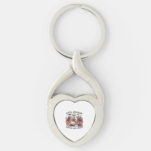 Cats People zijn griezelig skelet Halloween T-shir Sleutelhanger (Voorkant)