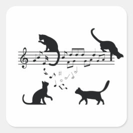 Cats Playing Music Notes Vierkante Sticker