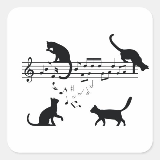 Cats Playing Music Notes Vierkante Sticker (Voorkant)