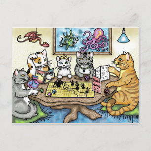Cats Playing Pathfinder by Carrie Michael Briefkaart