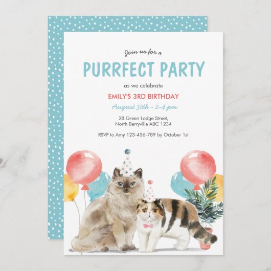 Cats Puurfect Birthday Invitation Kaart (Voorkant / Achterkant)