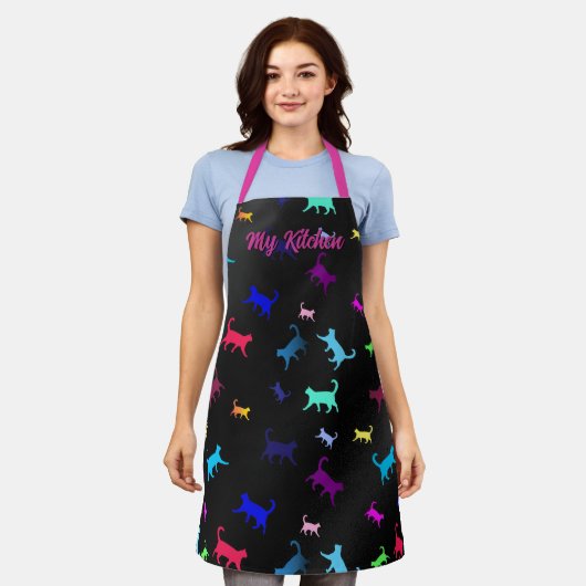 Cats Rainbow Pattern Script Text Schort (Gedragen)