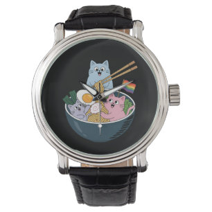 Cats Ramen Rainbow LGBTQ Gay Lesbian Pride Ally Horloge