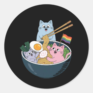 Cats Ramen Rainbow LGBTQ Gay Lesbian Pride Ally Ronde Sticker