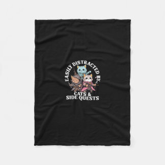 Cats Side Quest Distracted Tabletop Funny Men Wome Fleece Deken