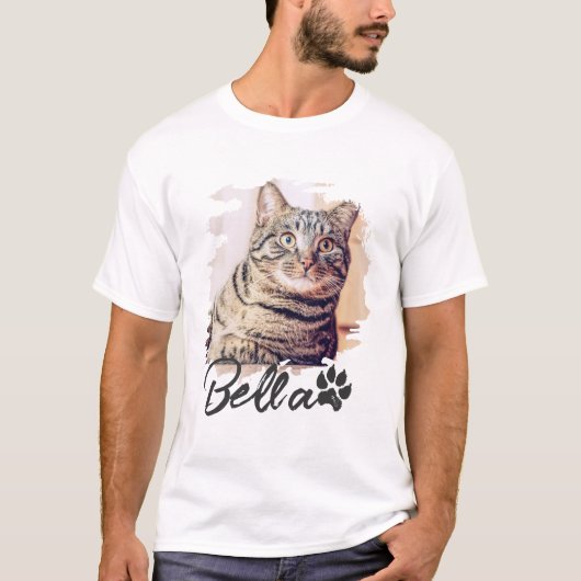 Cat's Simple Modern Cool Typography Naam en foto T-shirt (Voorkant)