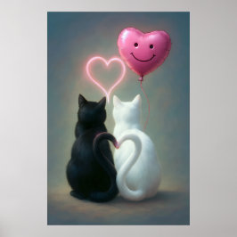 Cats Valentijnsdag vakantie Kaart met roze hart Poster