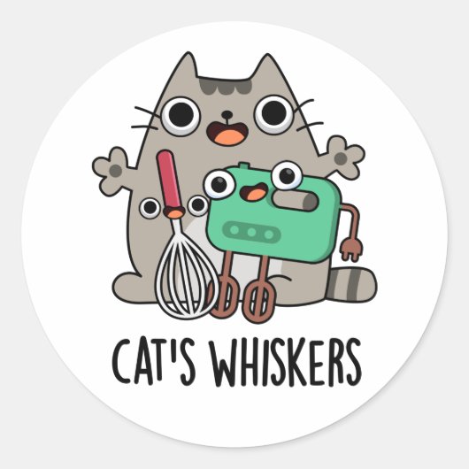 Cat's Whiskers Funny Baking Pun Ronde Sticker (Voorkant)