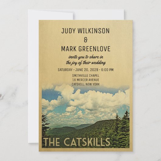 Catskills Mountains Wedding Invitation Vintage Kaart (Voorkant)