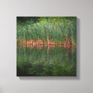 Cattail Reflections in Pond Orton Effect Canvas Afdruk
