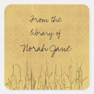 Cattails Botanische tekening gepersonaliseerde naa Vierkante Sticker