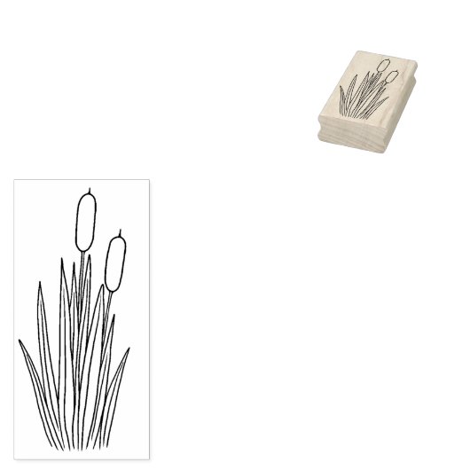 Cattails en Reeds Pond Plant Rubber Stamp Rubberstempel (Gestempeld)