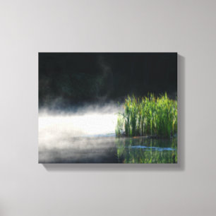 Cattails in de mist op een hangorton canvas afdruk