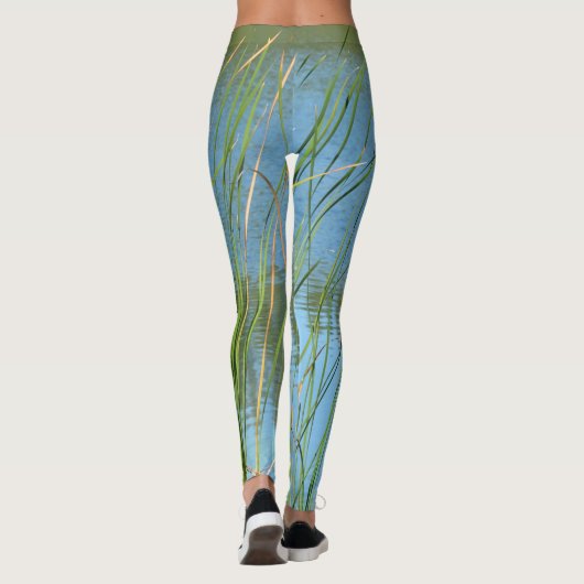 Cattails Monet Geïnspireerd Pastel Blauw en Groen Leggings (Achterkant)